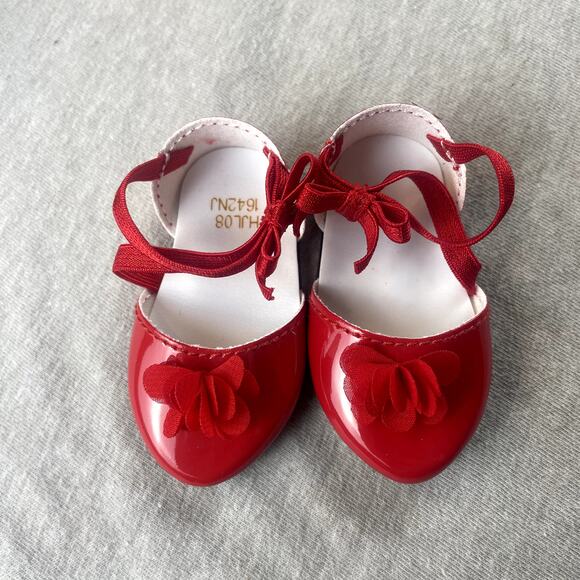 American Girl Doll Janie and Jack Red Rose Bow Flats New in Box Shoes Sandals - Picture 4 of 5